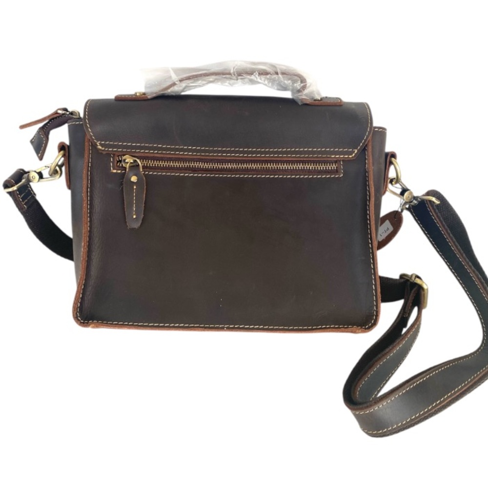 Humerpaul Leather Crossbody Messenger Bag Brown Commuter Satchel Brown NWT - Picture 9 of 14
